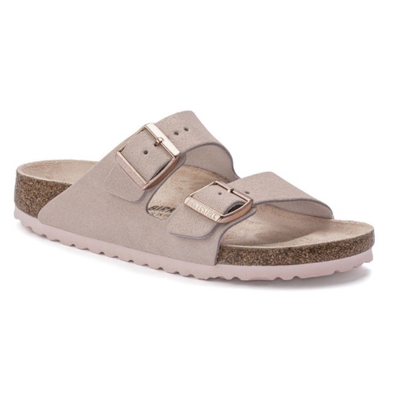 Birkenstock Shoes - BIRKENSTOCK ARIZONA LIGHT ROSE SUEDE
LEATHER 36 Rose Gold Glitter Narrow